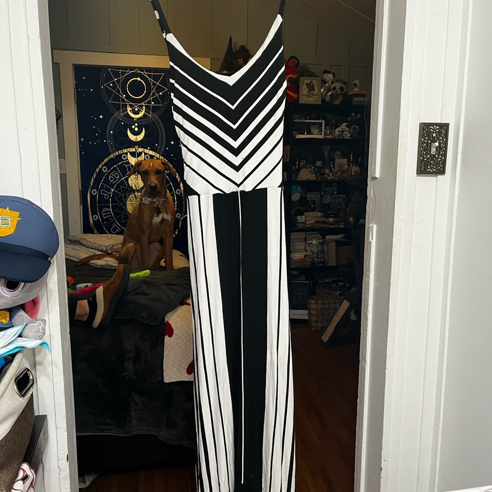 Bebe Black and White Striped Maxi Dress (M)